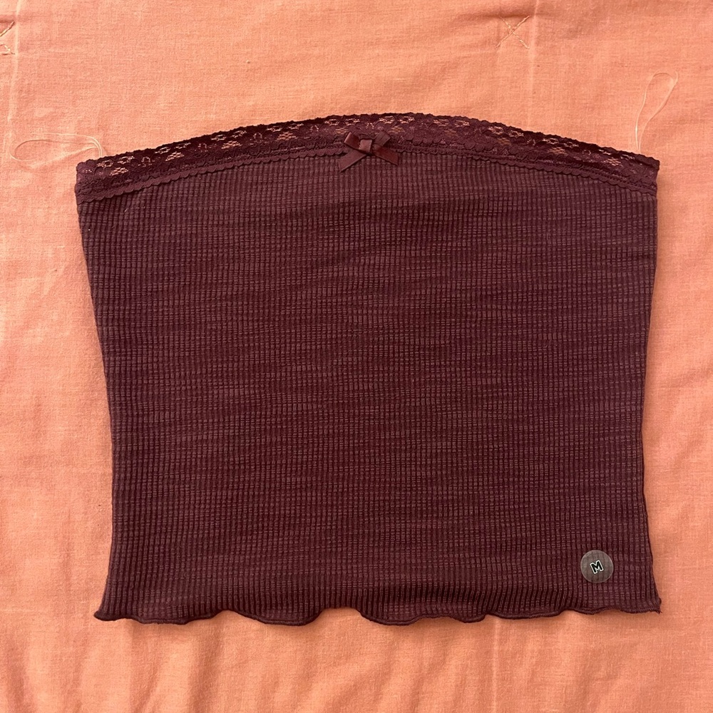 RSQ Burgundy Tube Top with Lace Trim